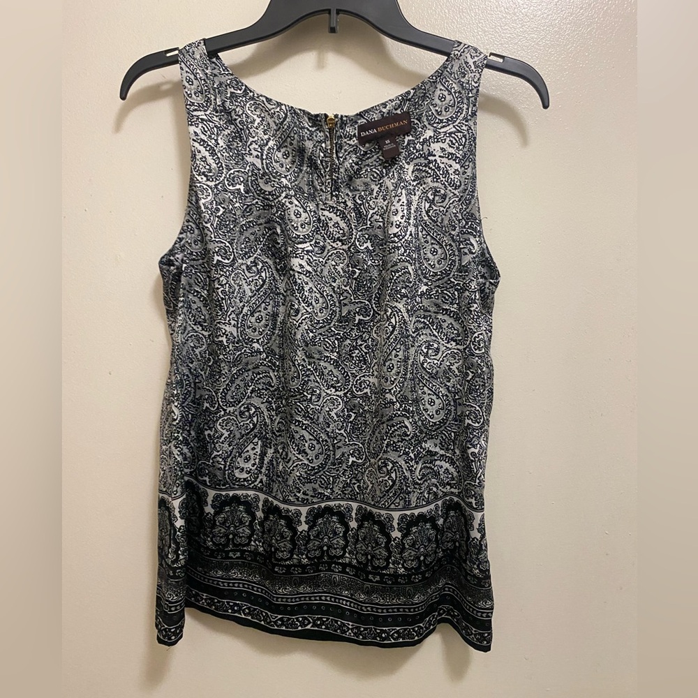 Dana Buchman Womens Tank Top XS Black & White Paisley Boho Bohemian Print